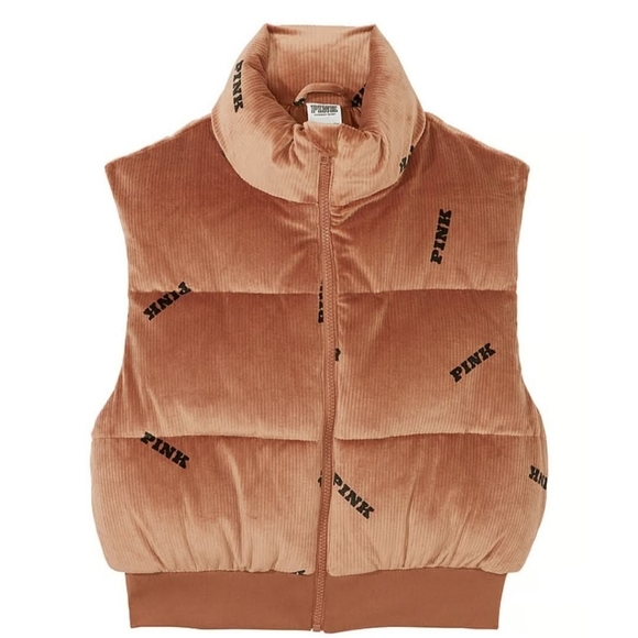 Victoria’s Secret VS Pink Puffer Vest Rib Velour Crop Puffer Vest L - Picture 2 of 3